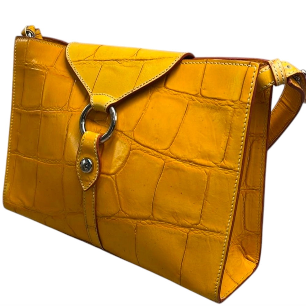 Dooney & Bourke Ring Flap Italian Made Croc Embossed Shoulder Bag Vintage EUC